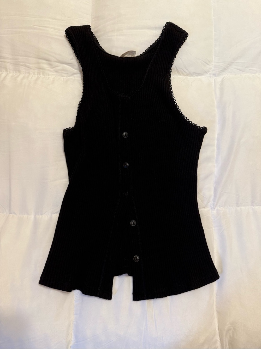 Free People Most Wanted Tank Black Ribbed Button-Front Tank